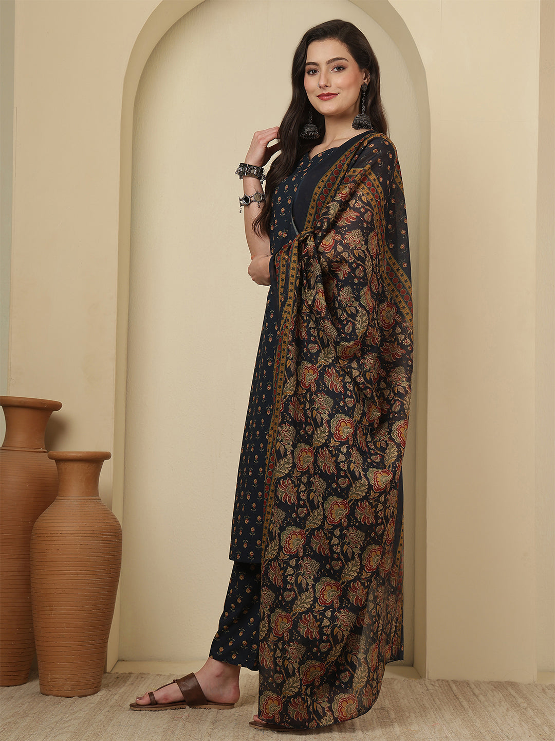 Blue Printed Kurta Set with Dupatta