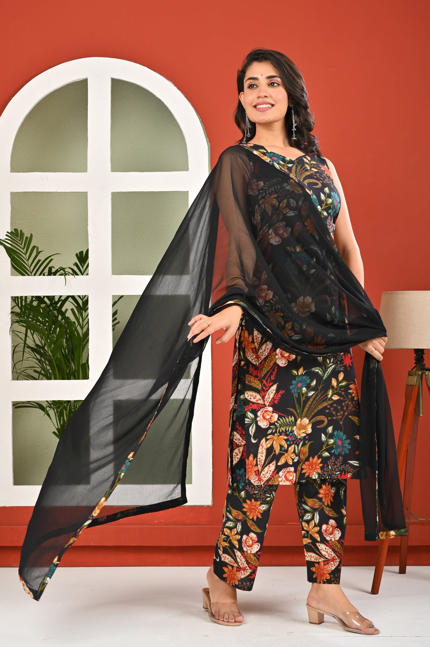 Black Printed Kurta Set with Dupatta