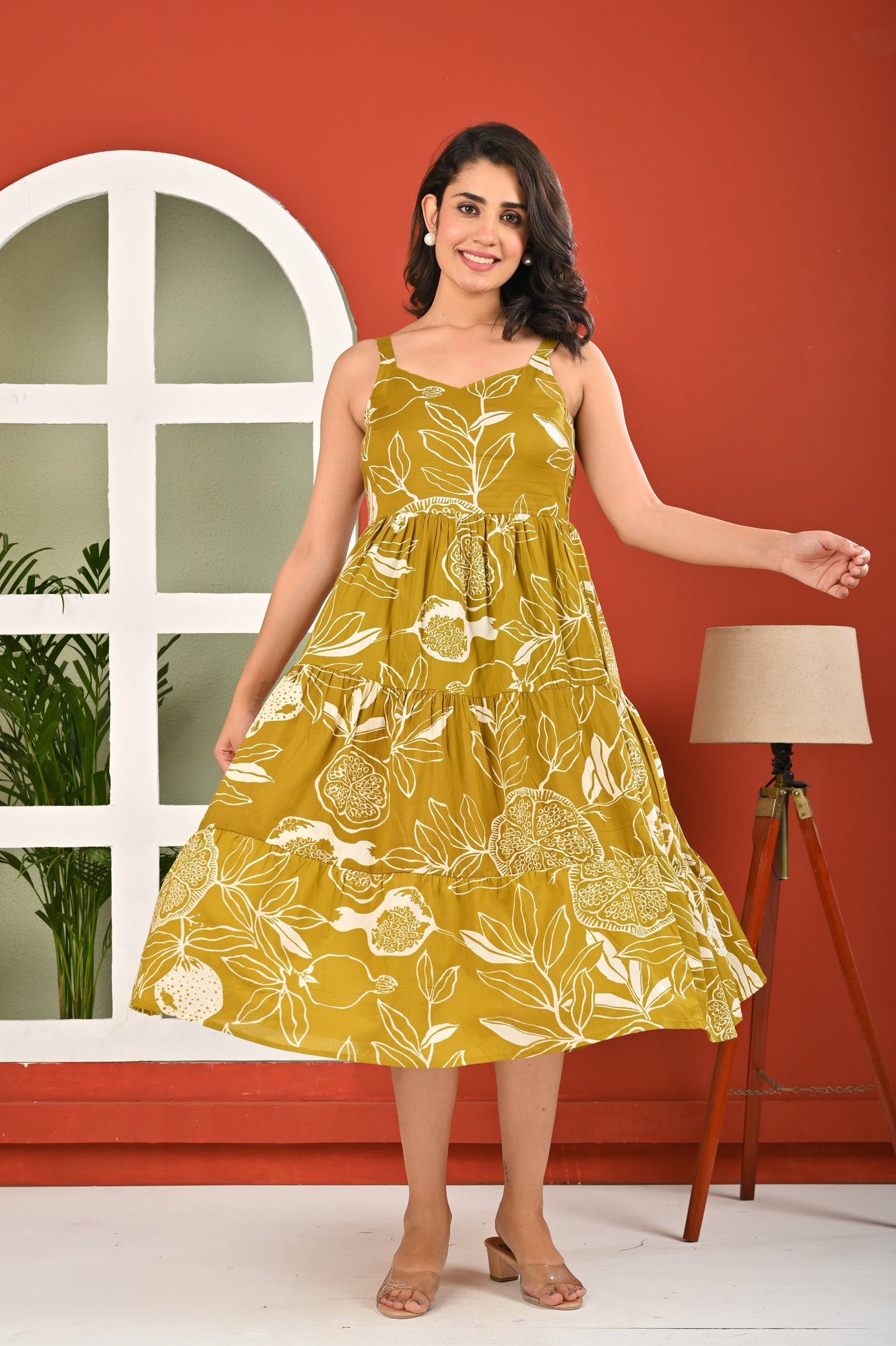 Olive Tropical Printed Dress