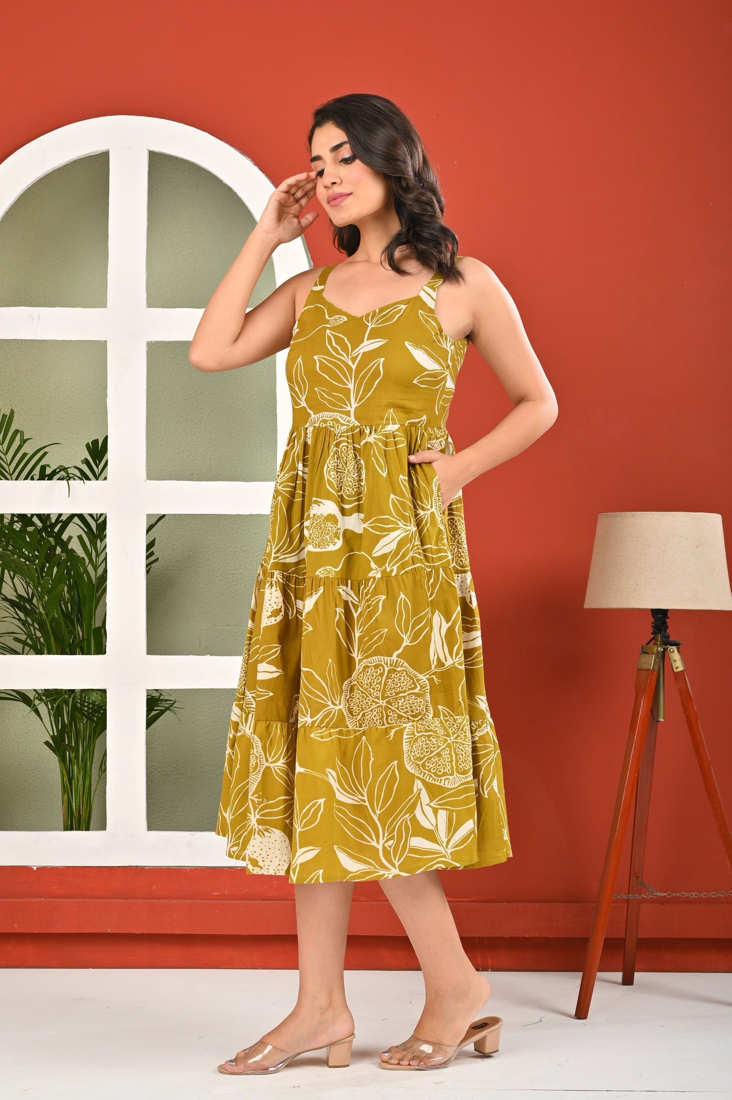 Olive Tropical Printed Dress