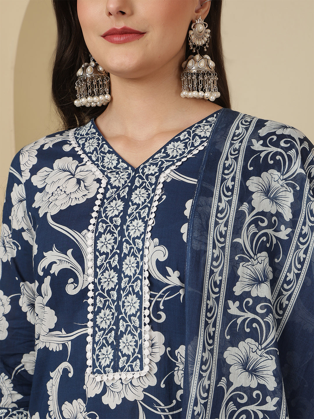 Blue Printed Kurta Set with Dupatta