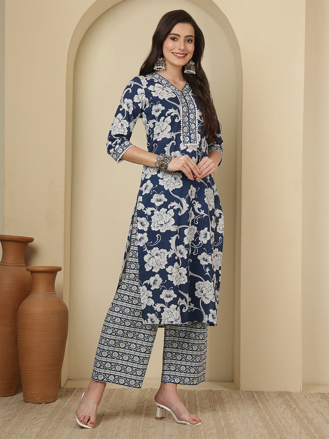 Blue Printed Kurta Set with Dupatta