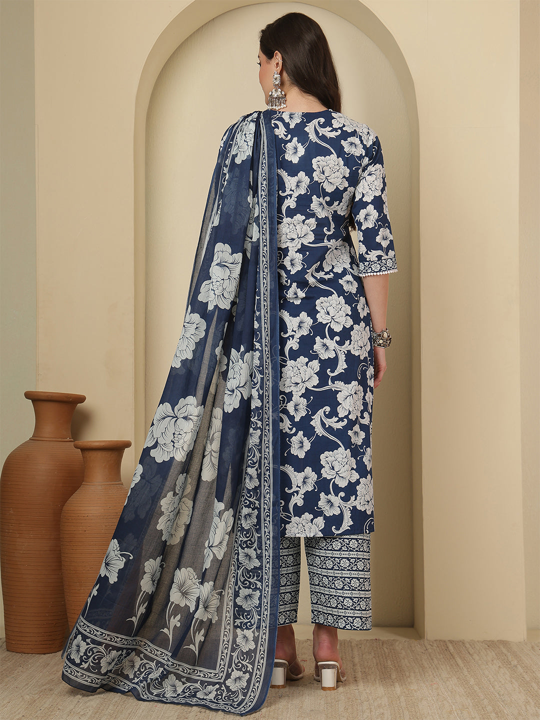 Blue Printed Kurta Set with Dupatta