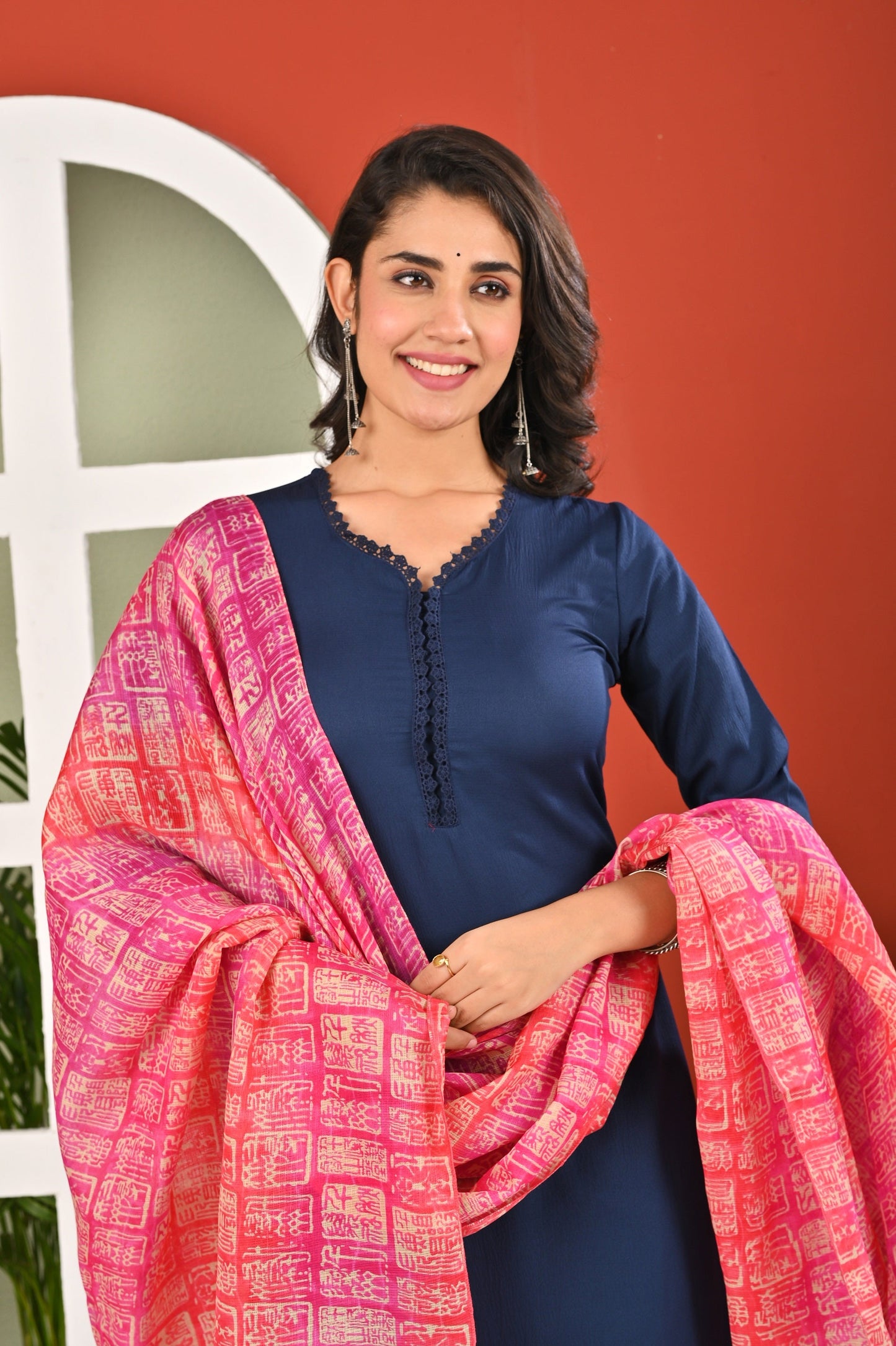 Blue Solid Kurta Set with Dupatta