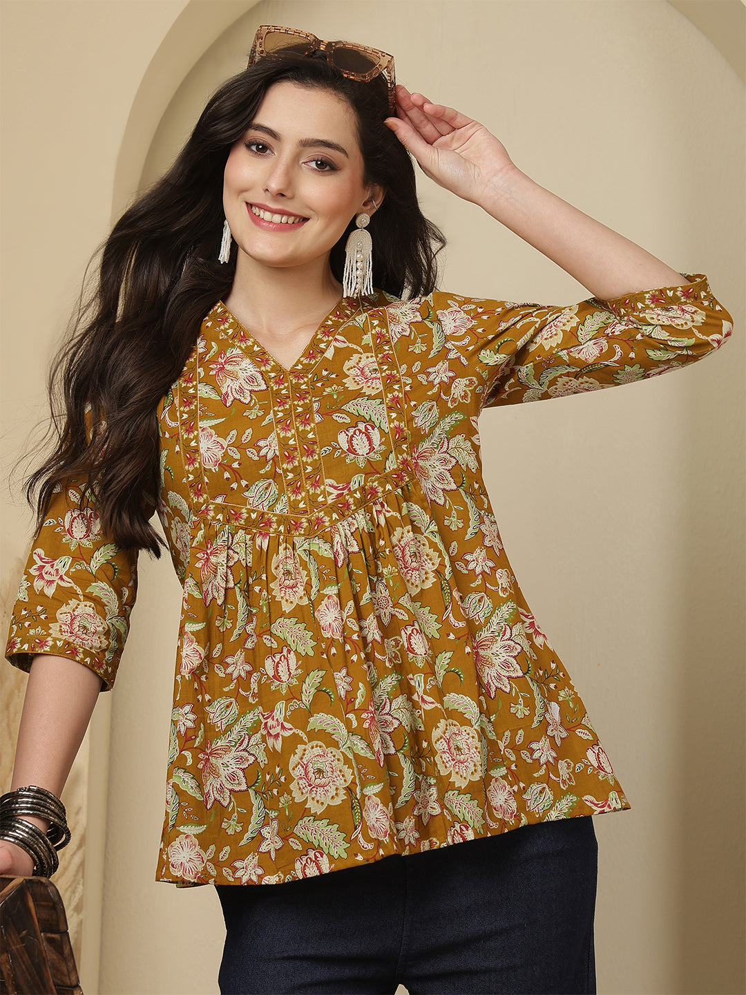 Mustard Floral Printed Top