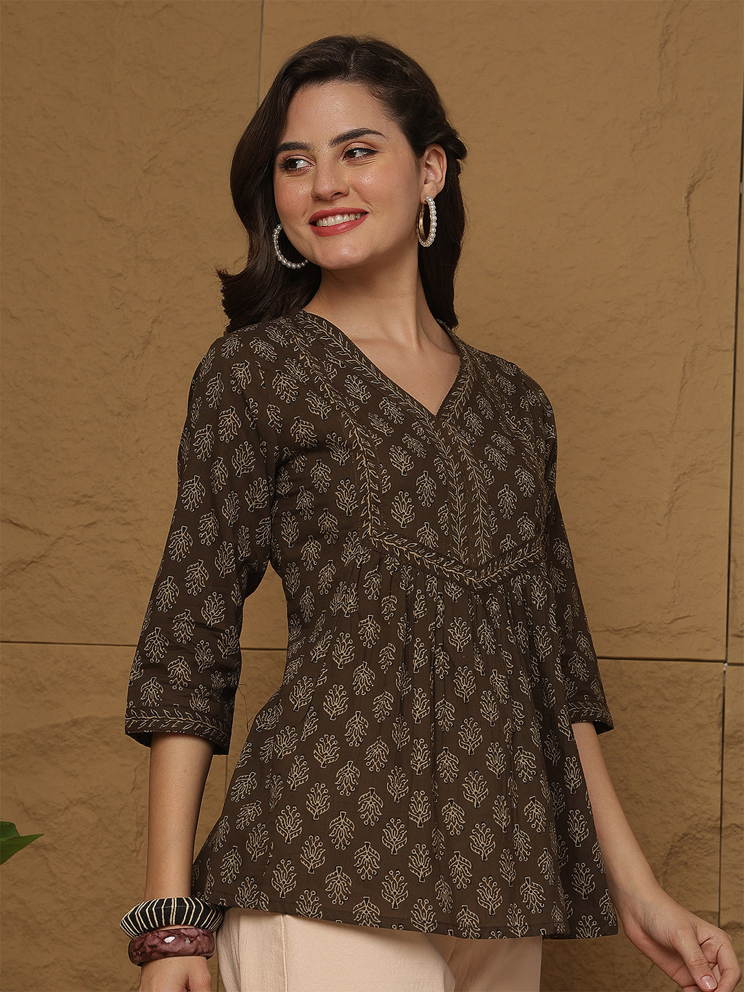 Brown Printed Top