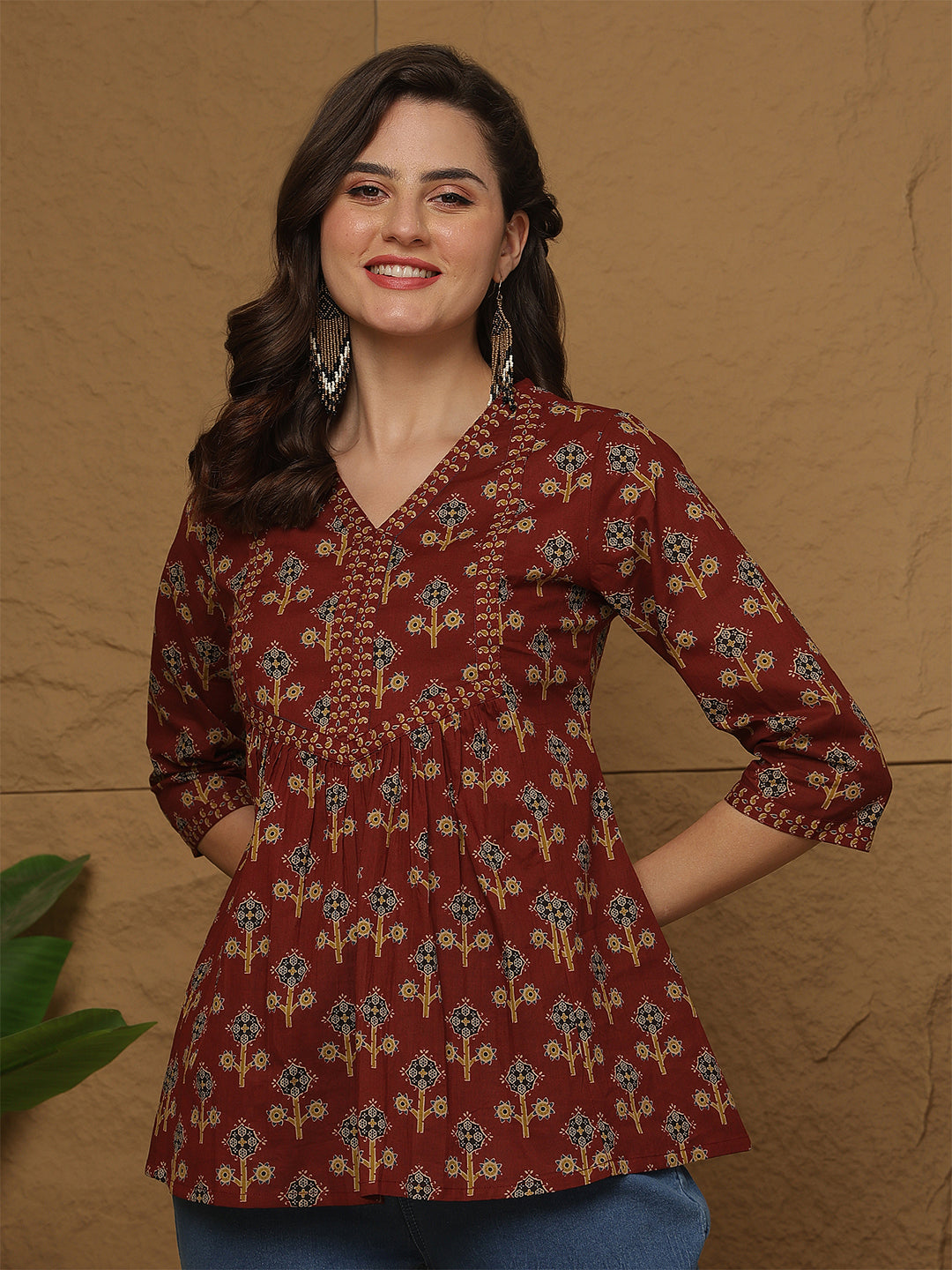 Maroon Printed Top
