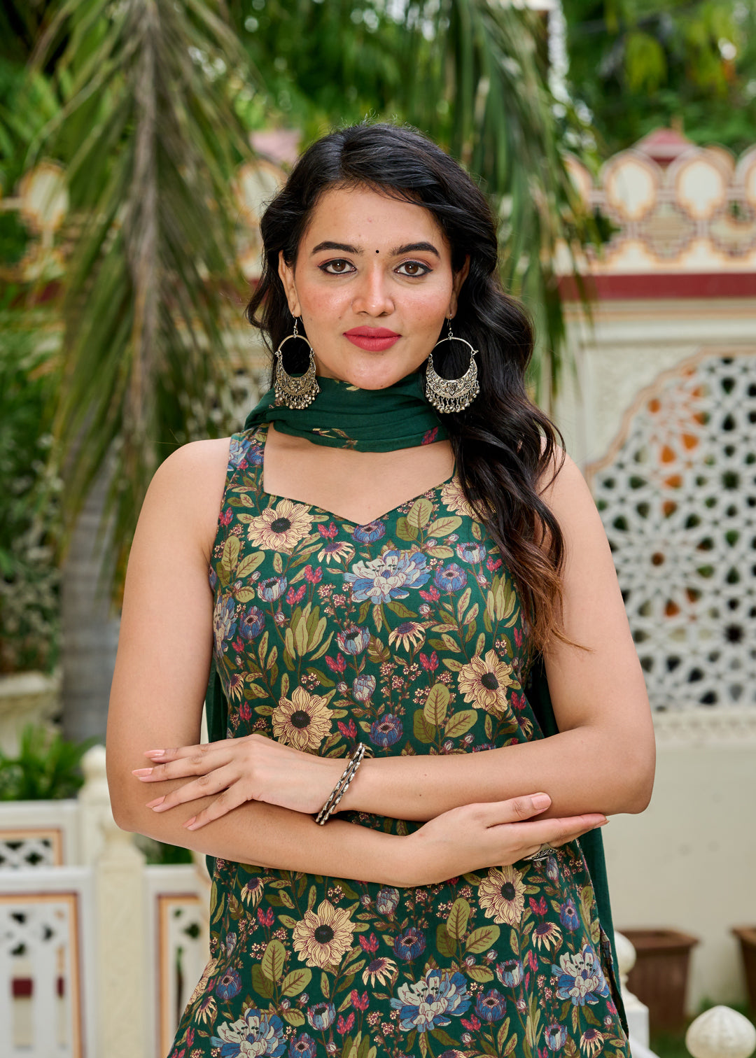 Green Floral Printed Kurta Set with Dupatta