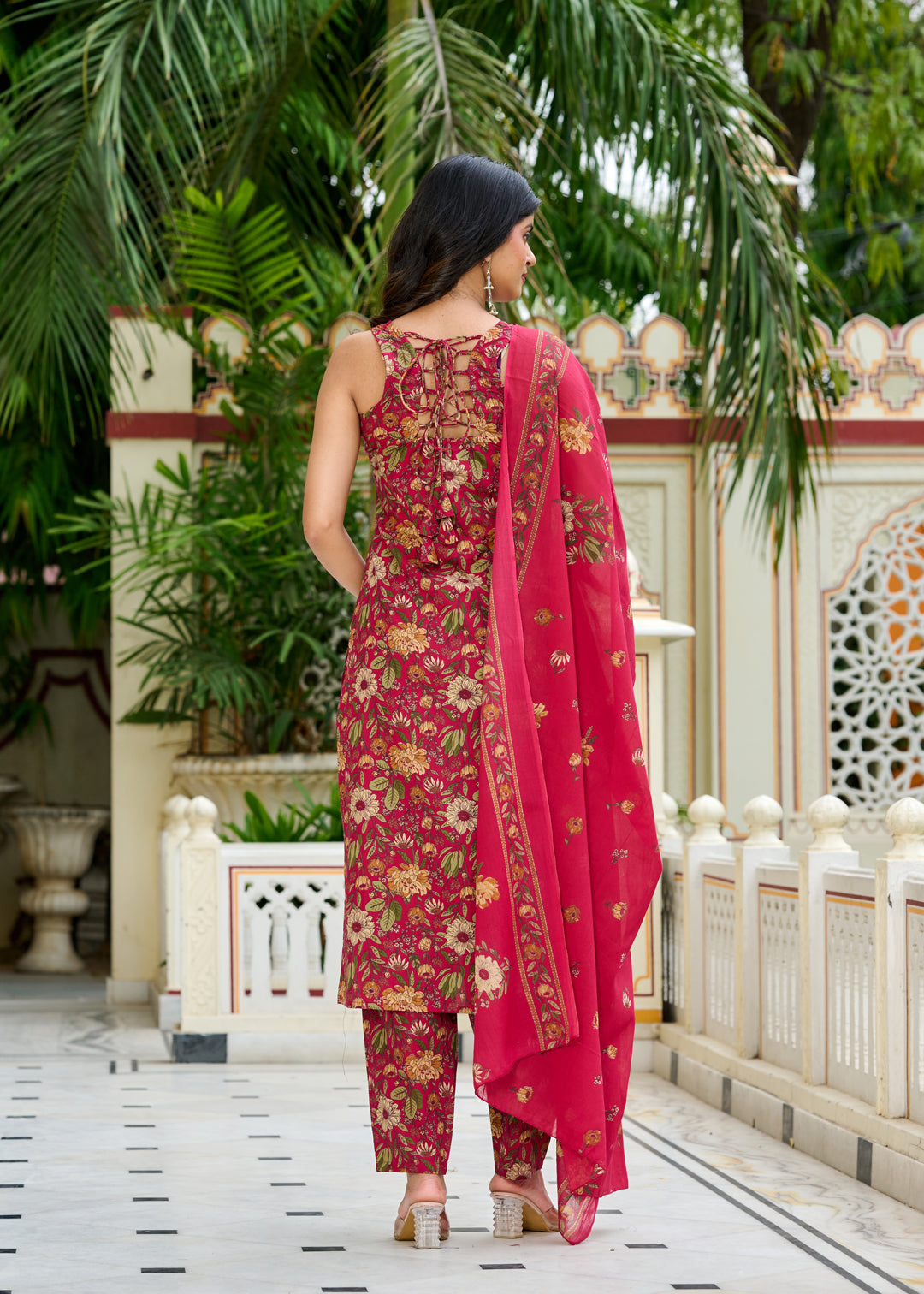 Pink Floral Printed Kurta Set with Dupatta