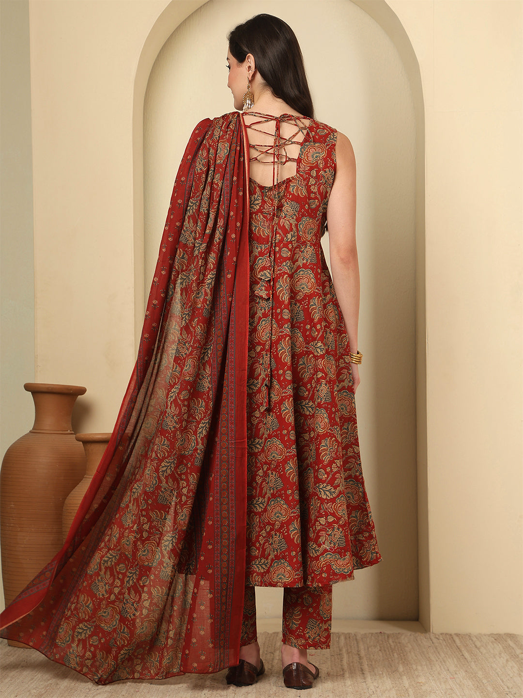 Maroon Printed Kurta Set with Dupatta