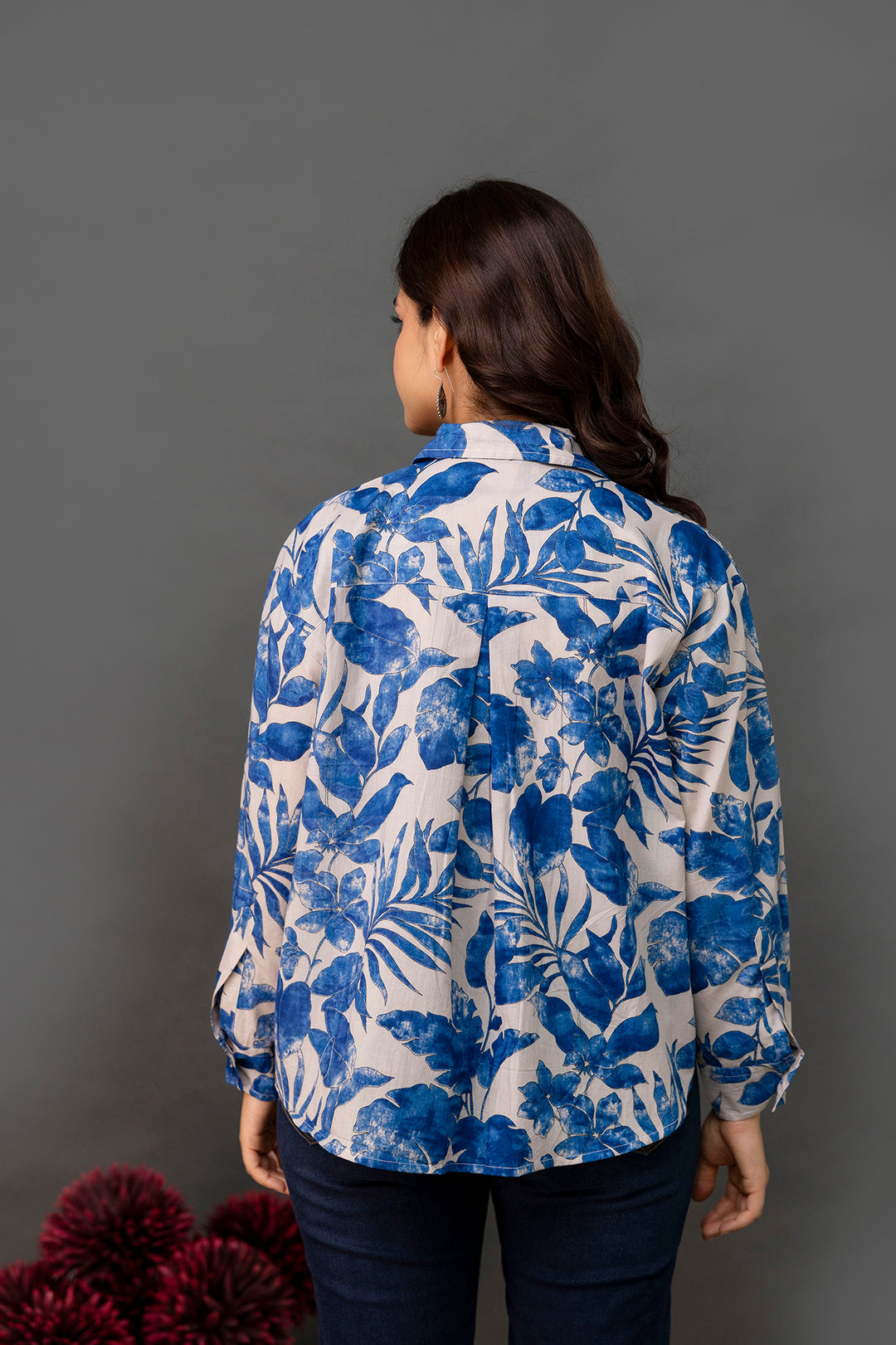 White & Blue Floral Printed Shirt