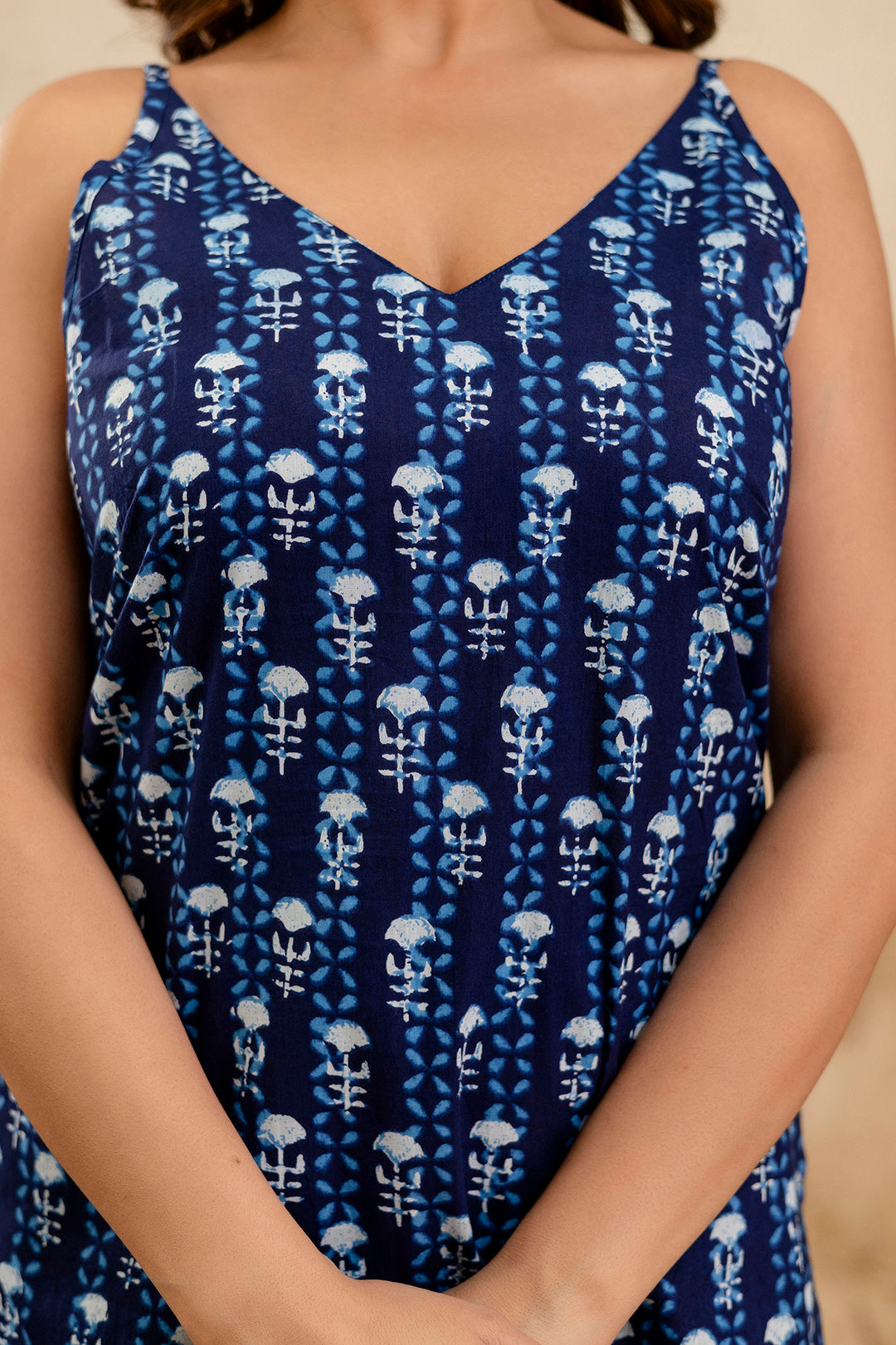 Blue Printed Sleeveless Top