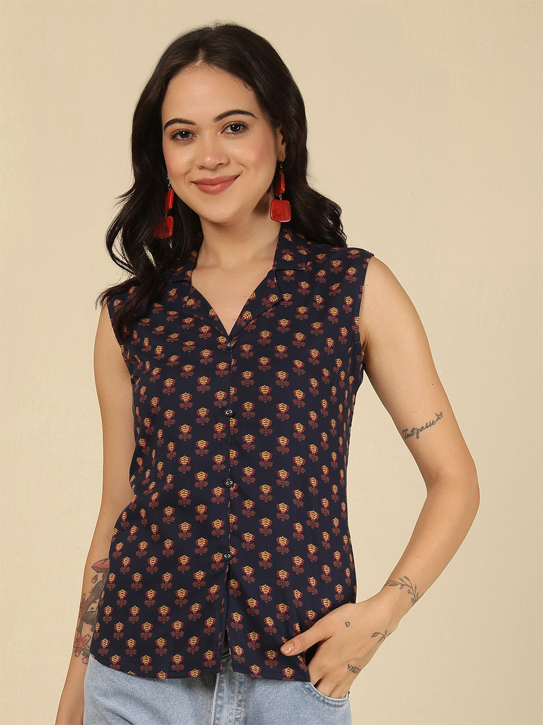 Blue Printed Straight Top