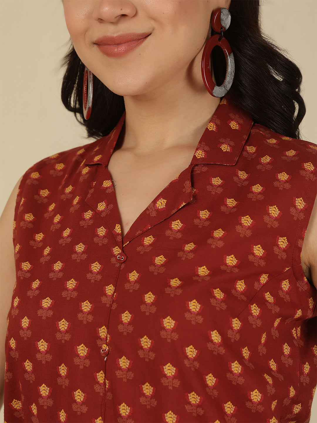Maroon Printed Straight Top
