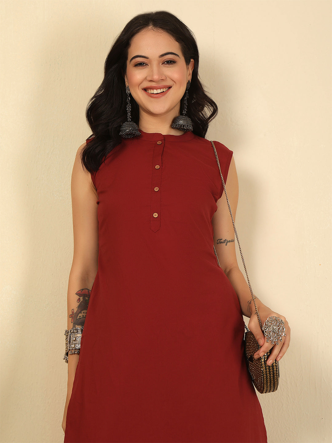Marron Solid Kurta Set