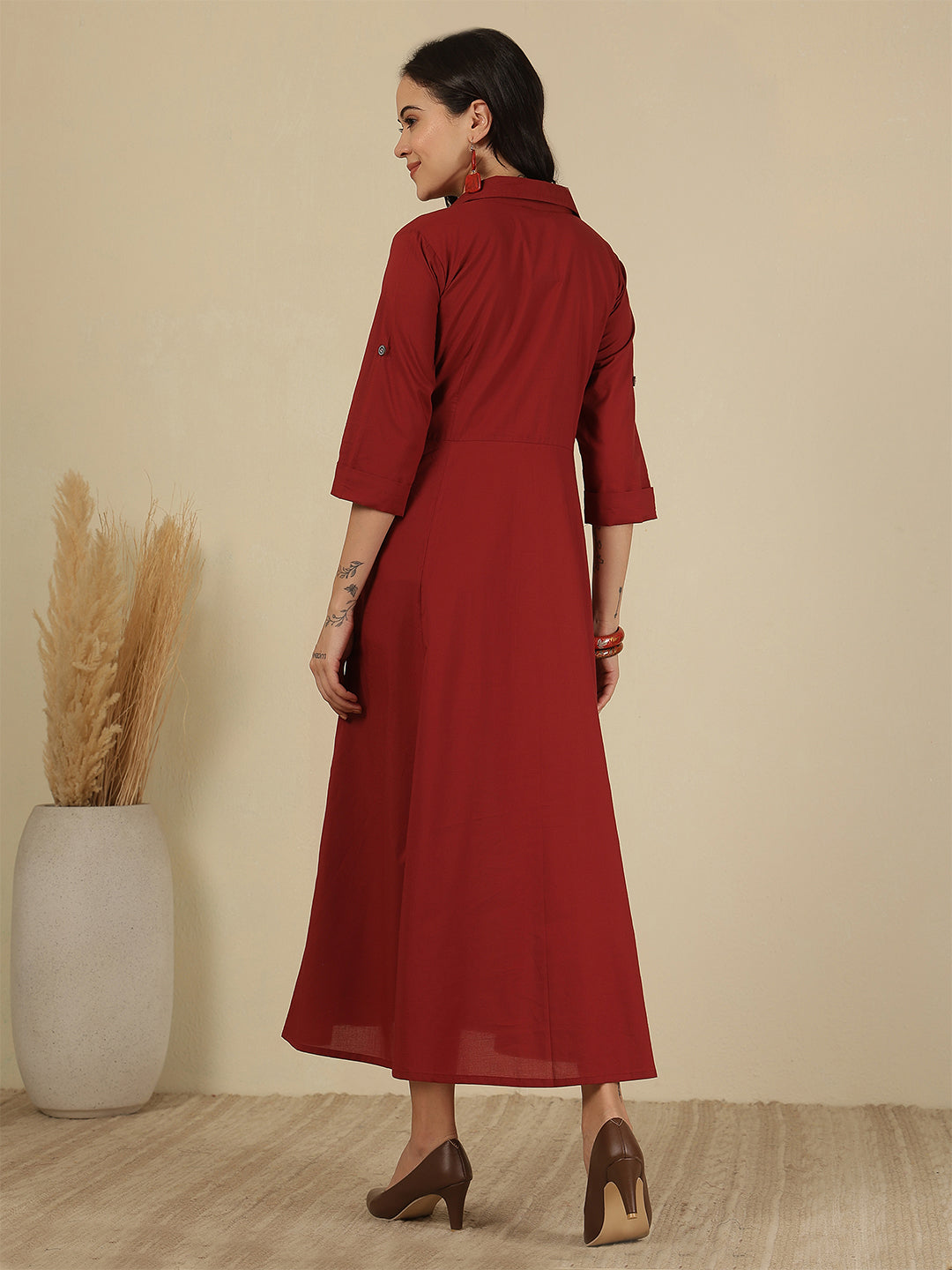 Maroon Solid Casual Wear Dress