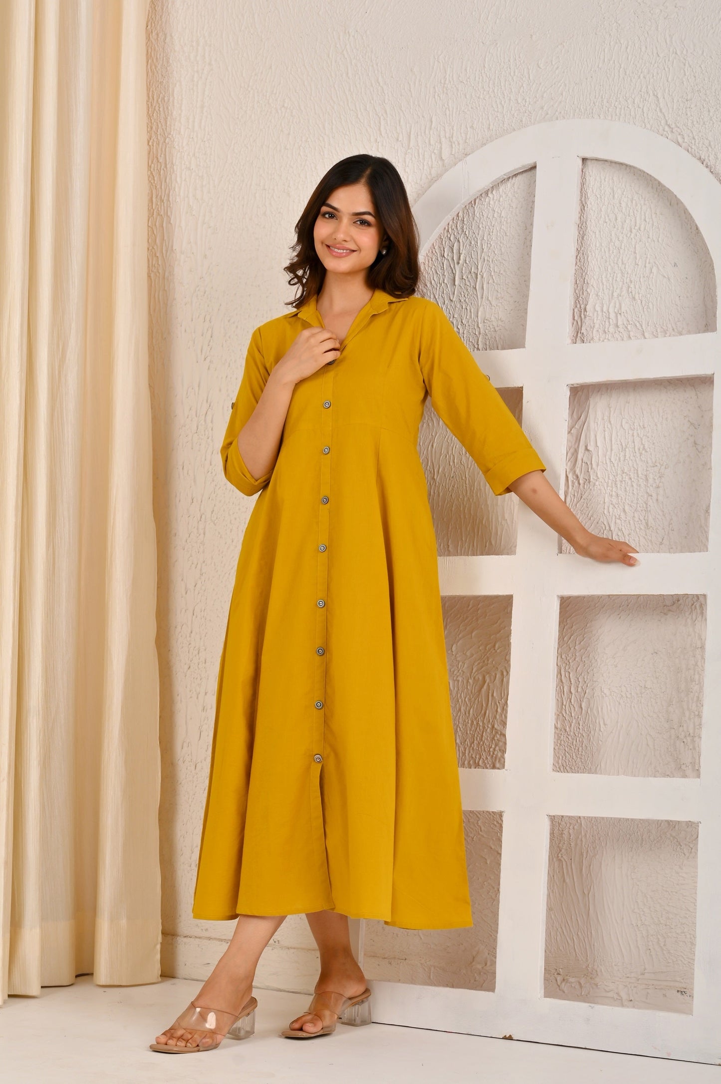 Yellow Solid Casual Wear Dress