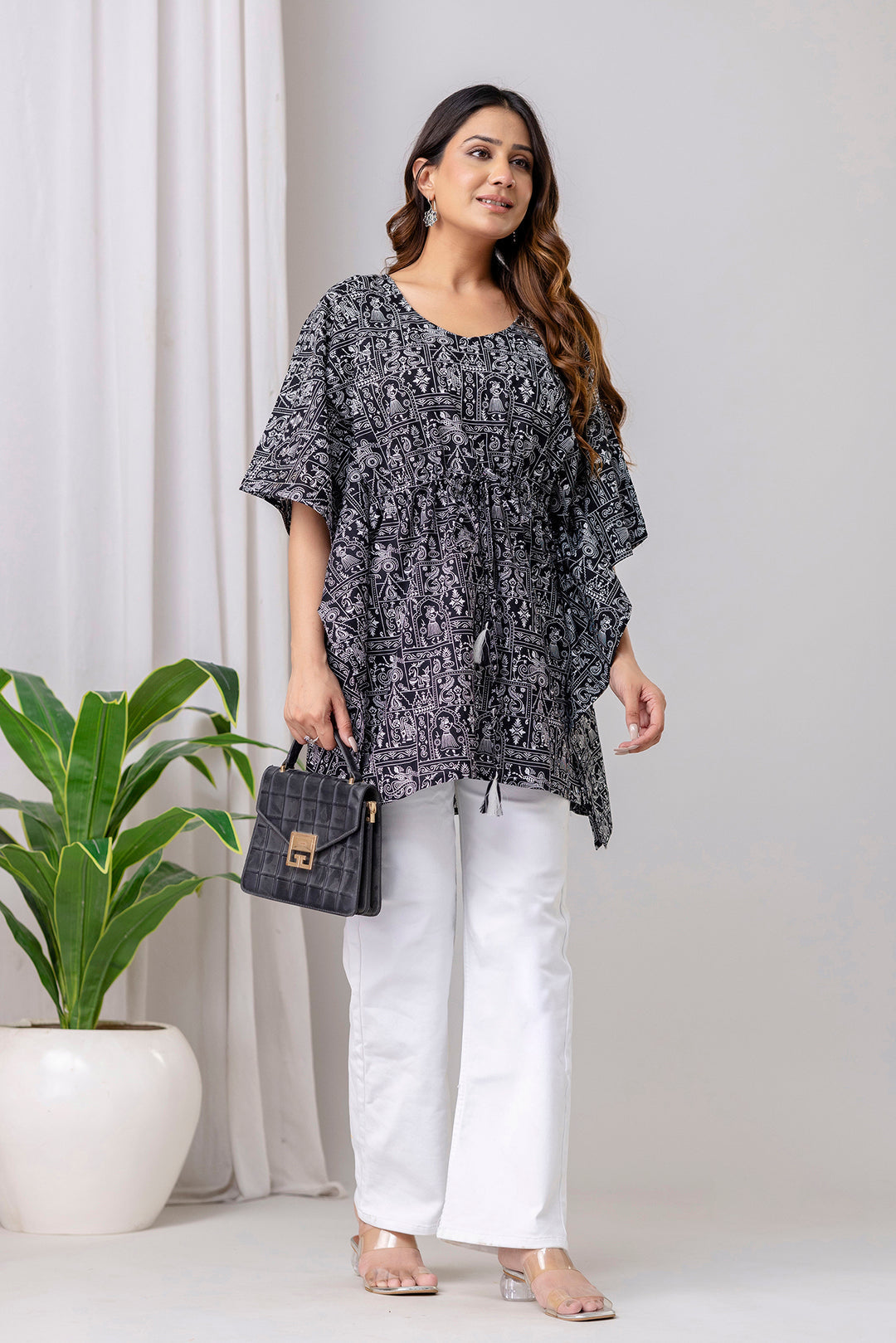 Black Printed Kaftan Kurta