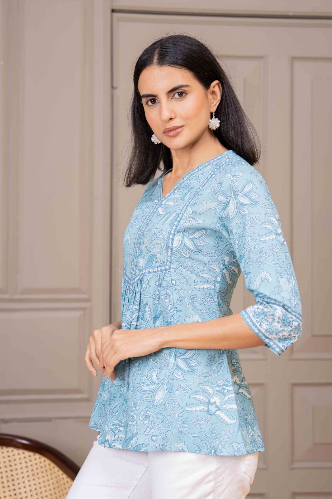Sky Blue Printed Top