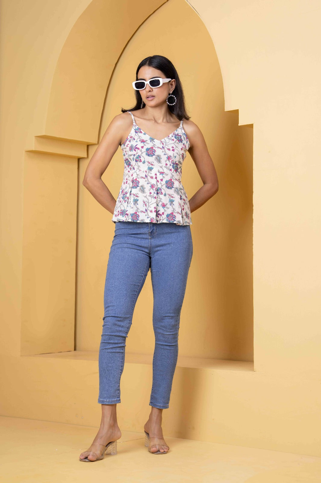 White Printed Sleeveless Top