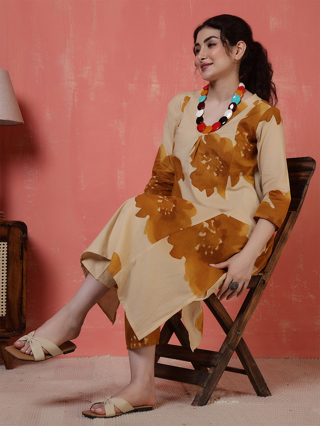 Beige Floral Printed Co-Ord Set