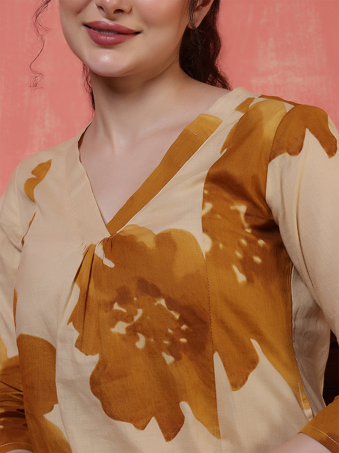 Beige Floral Printed Co-Ord Set