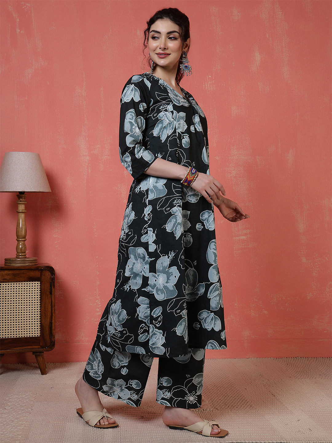 Black Floral Printed Co-Ord Set