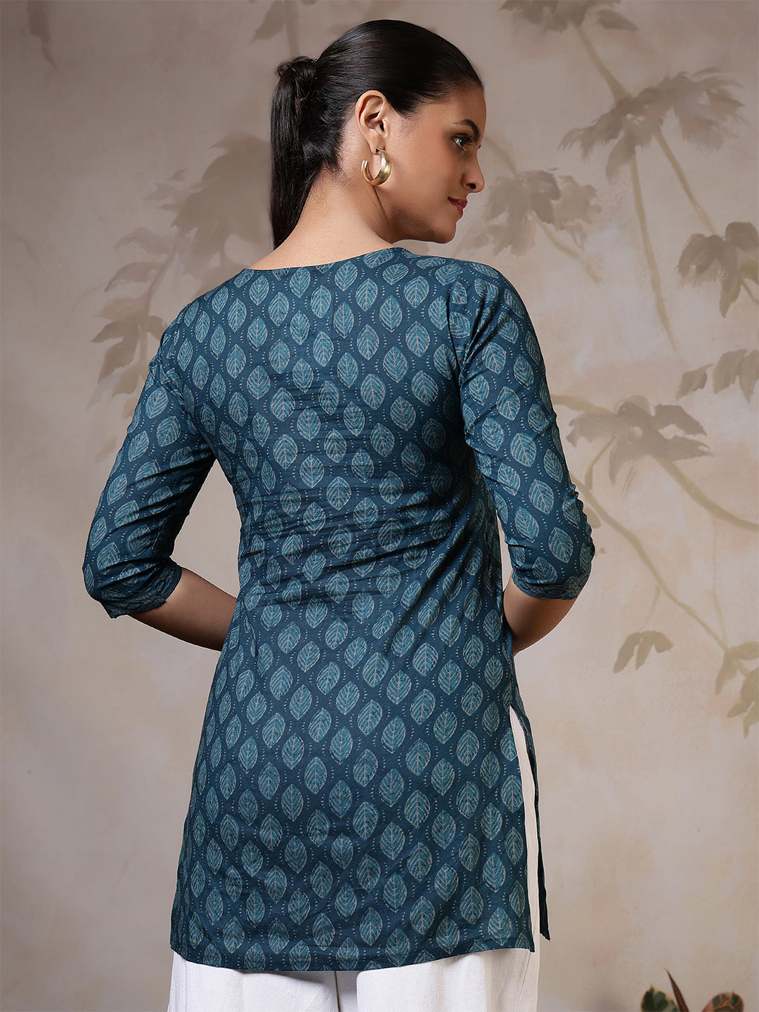 Teal Blue Printed Straight Tunic