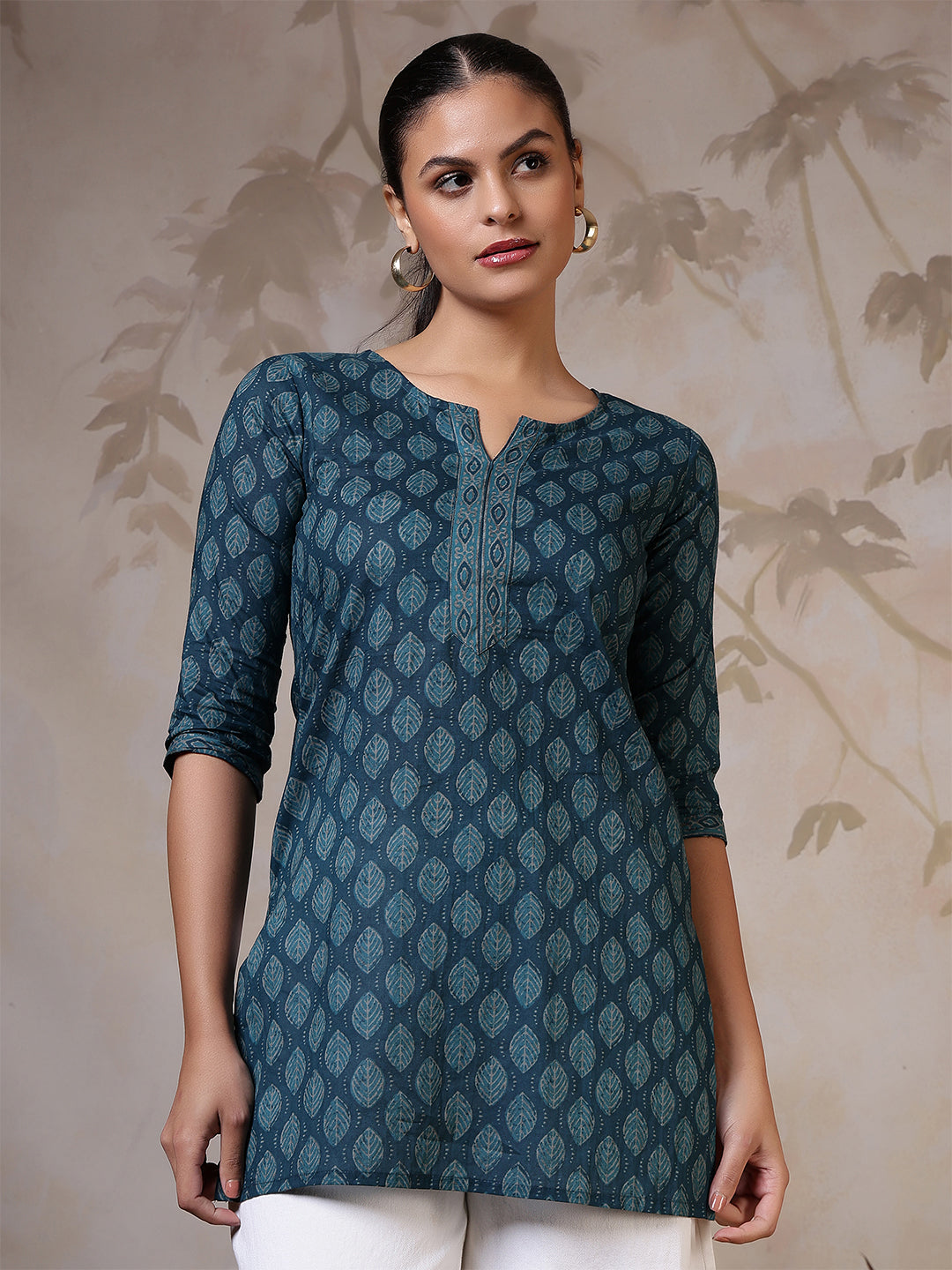 Teal Blue Printed Straight Tunic