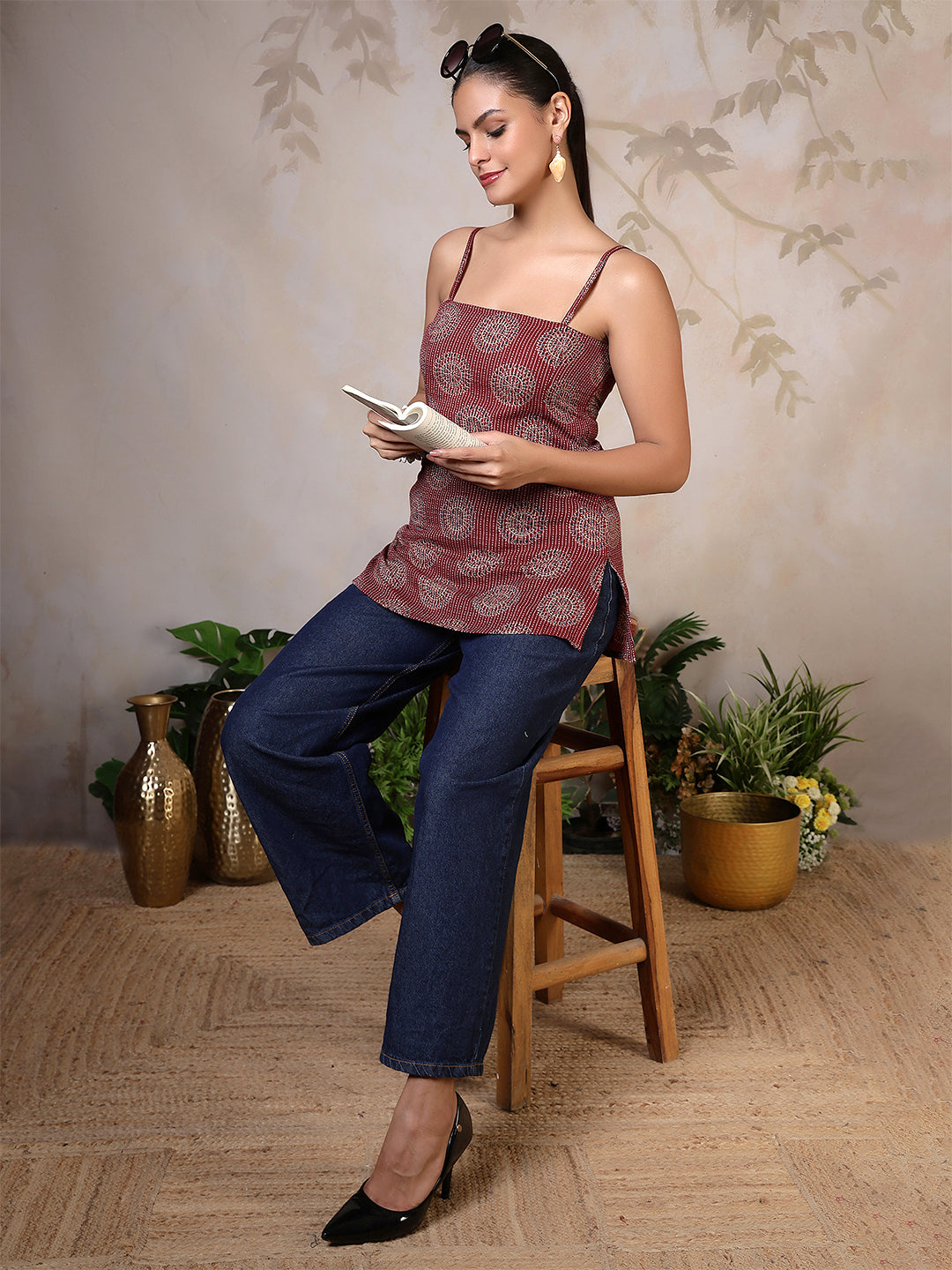 Maroon Printed Straight Tunic