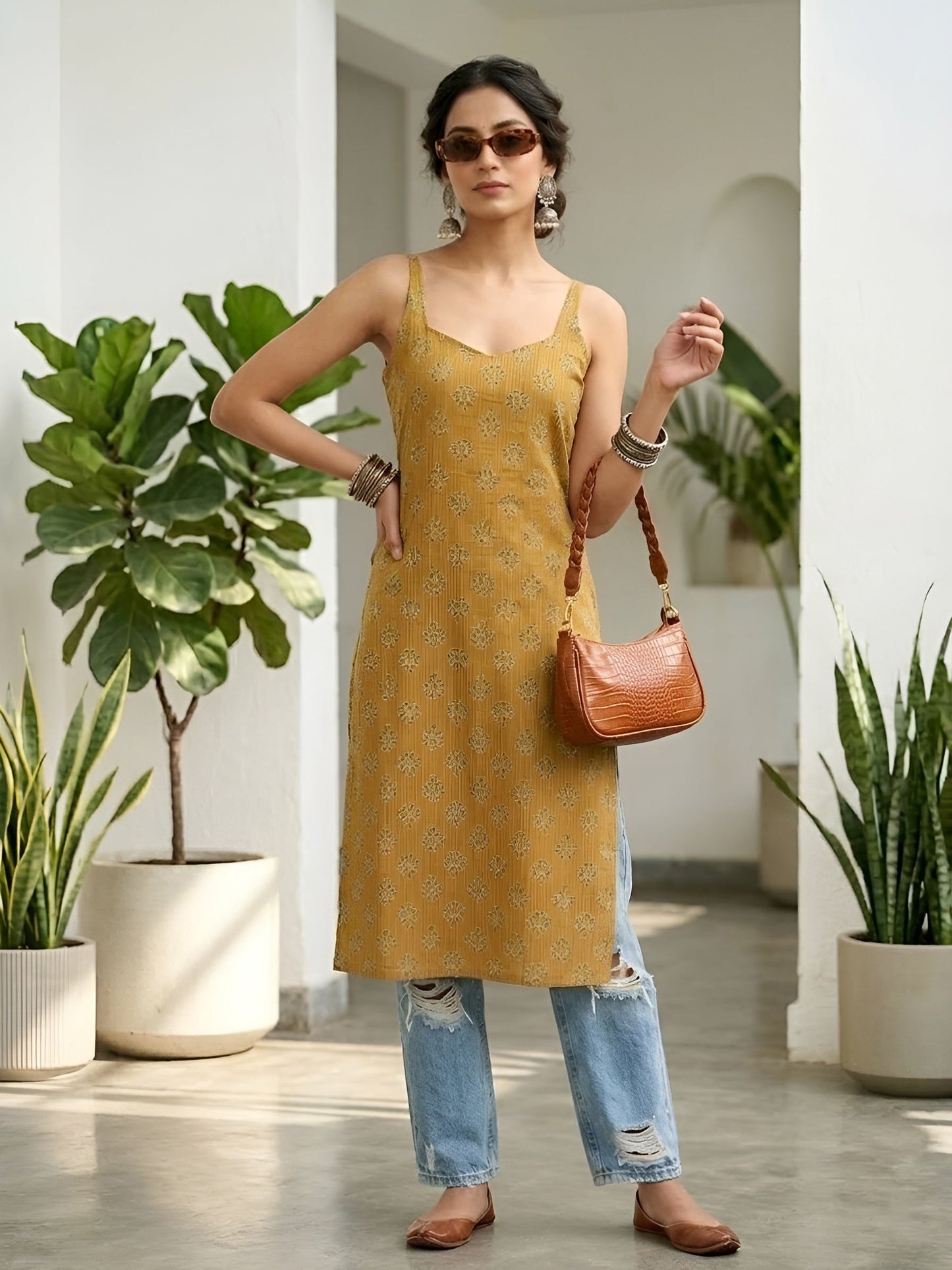 Printed Stylish Back Straight Sleeveless Kurta
