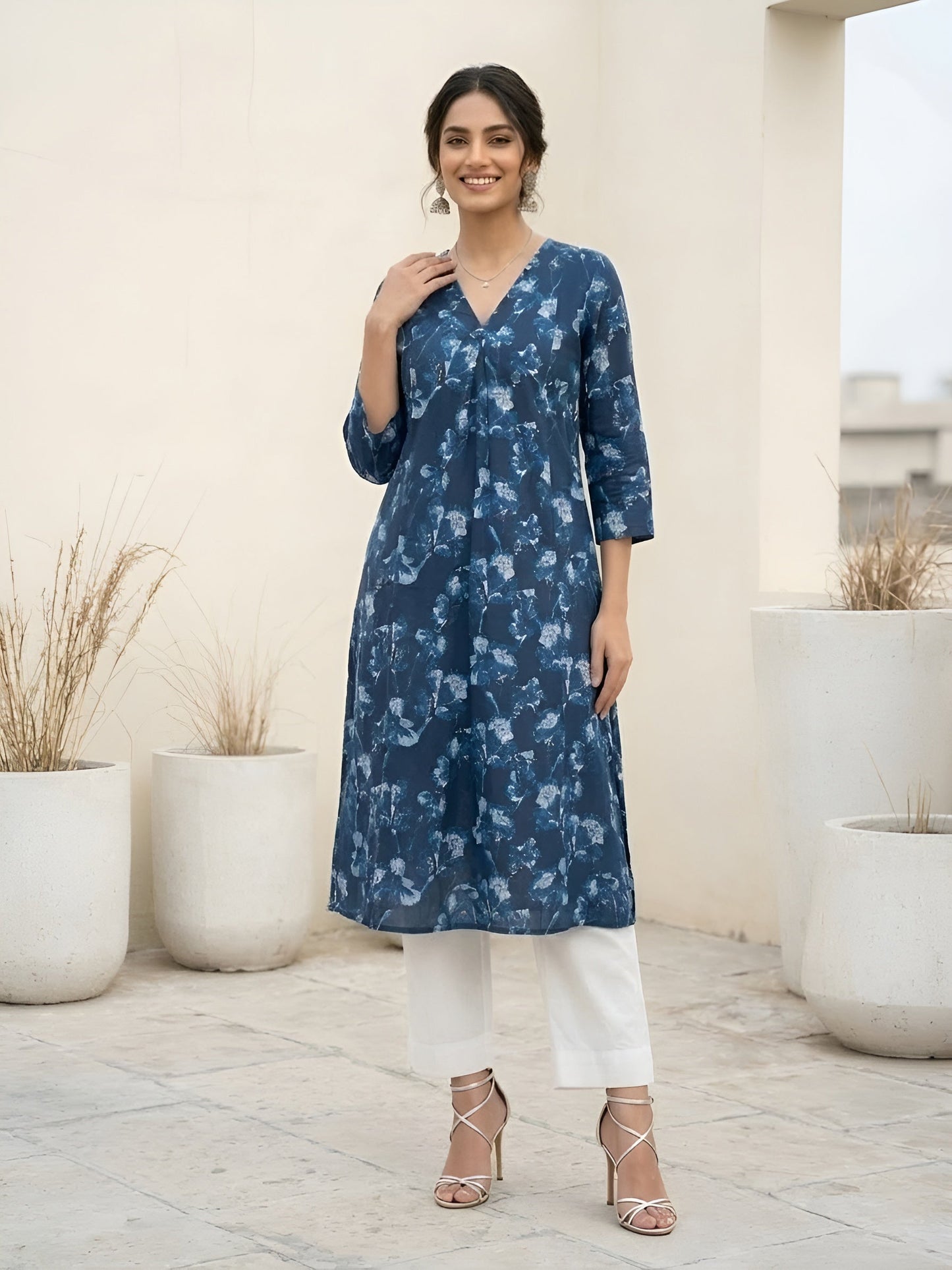 Printed Kurta With Three Quarter Sleeves