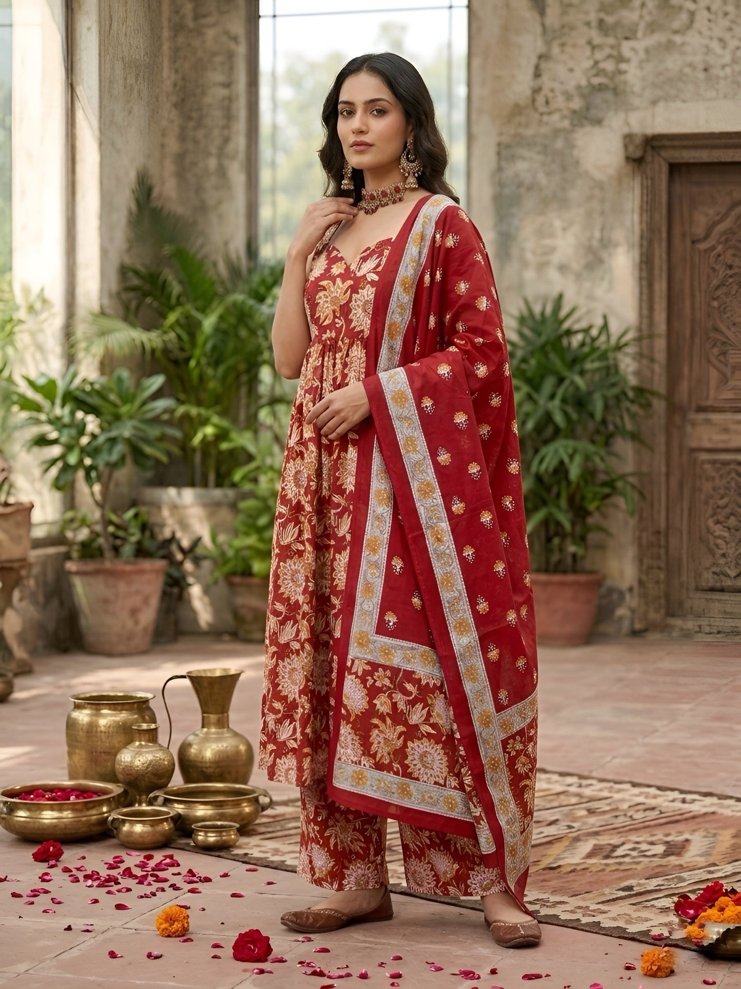 Printed Anarkali Kurta Set With Dupatta