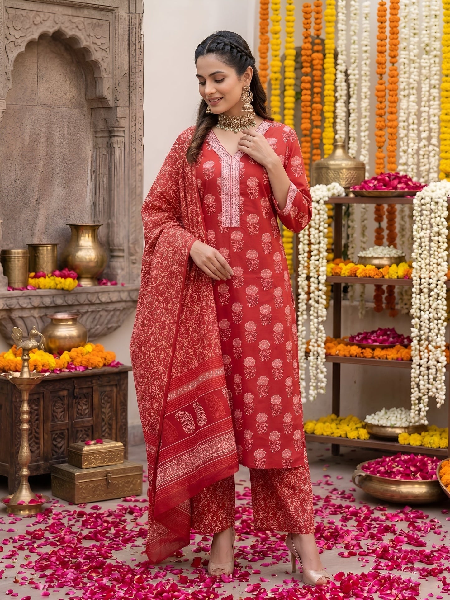 Printed Straight Kurta Set With Dupatta