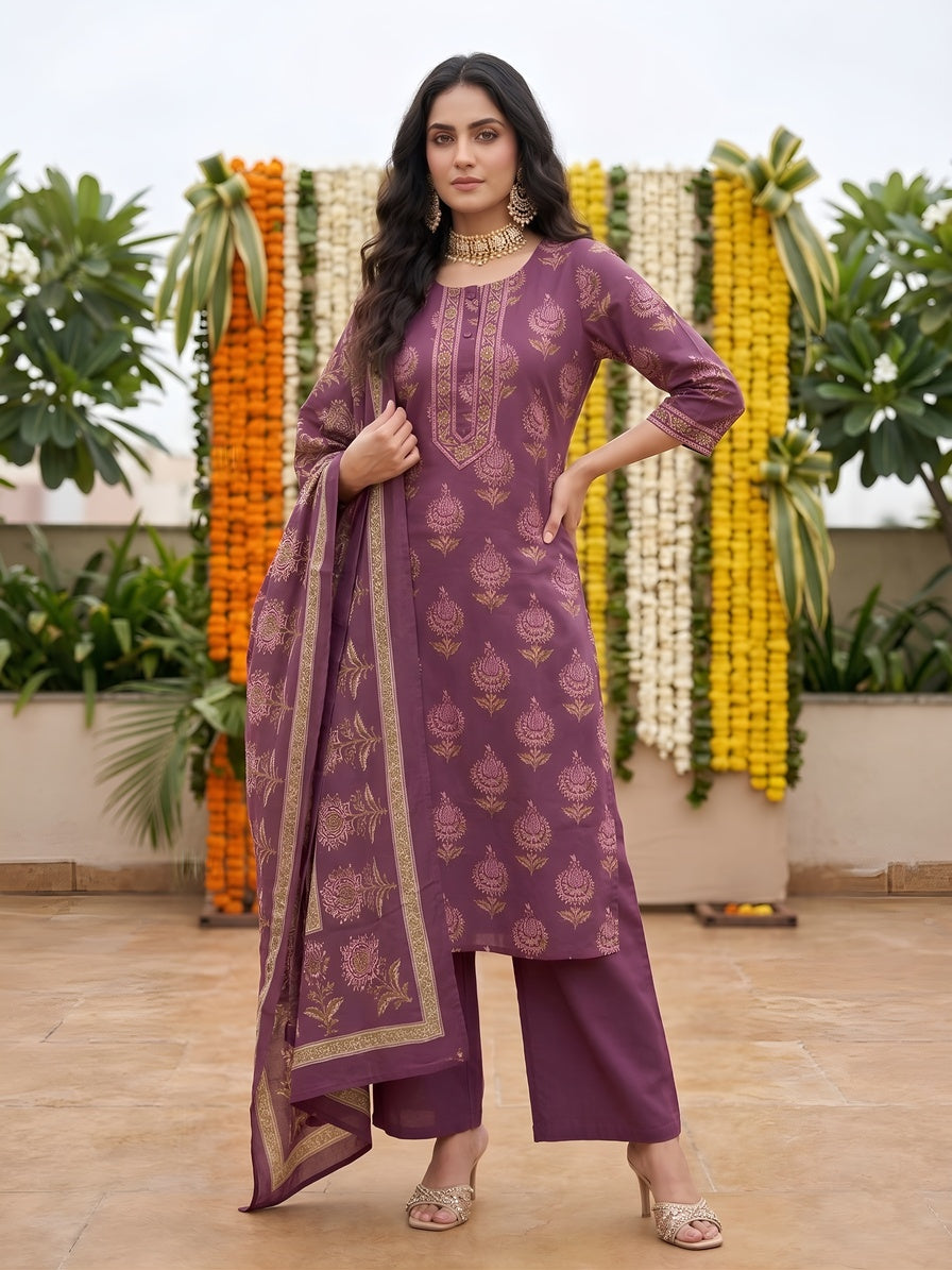 Printed Straight Kurta Set With Dupatta