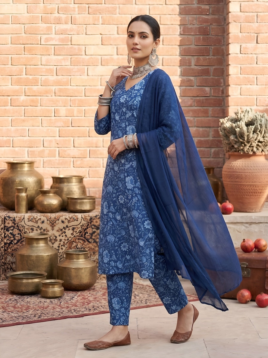 Printed Straight Kurta Set With Dupatta