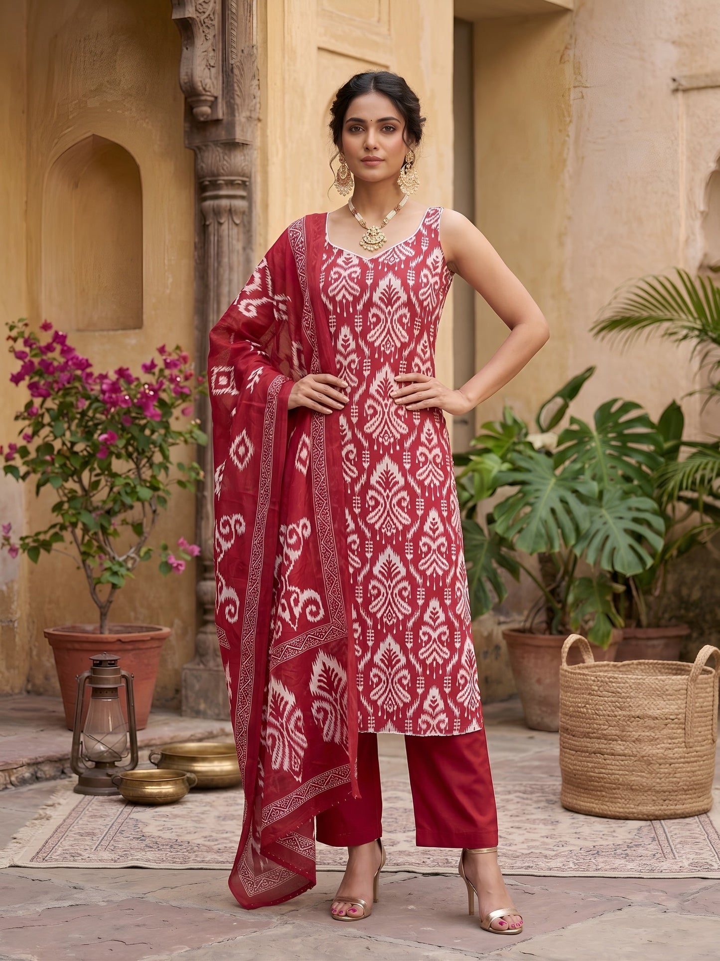 Printed Straight Kurta Set With Dupatta