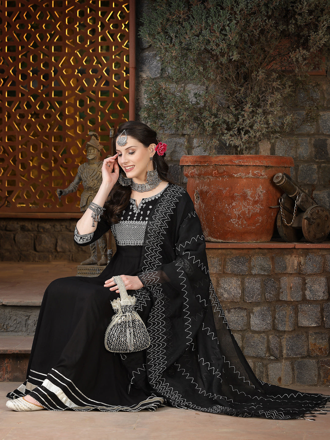 Embroidered Rayon Anarkali Kurta with Dupatta