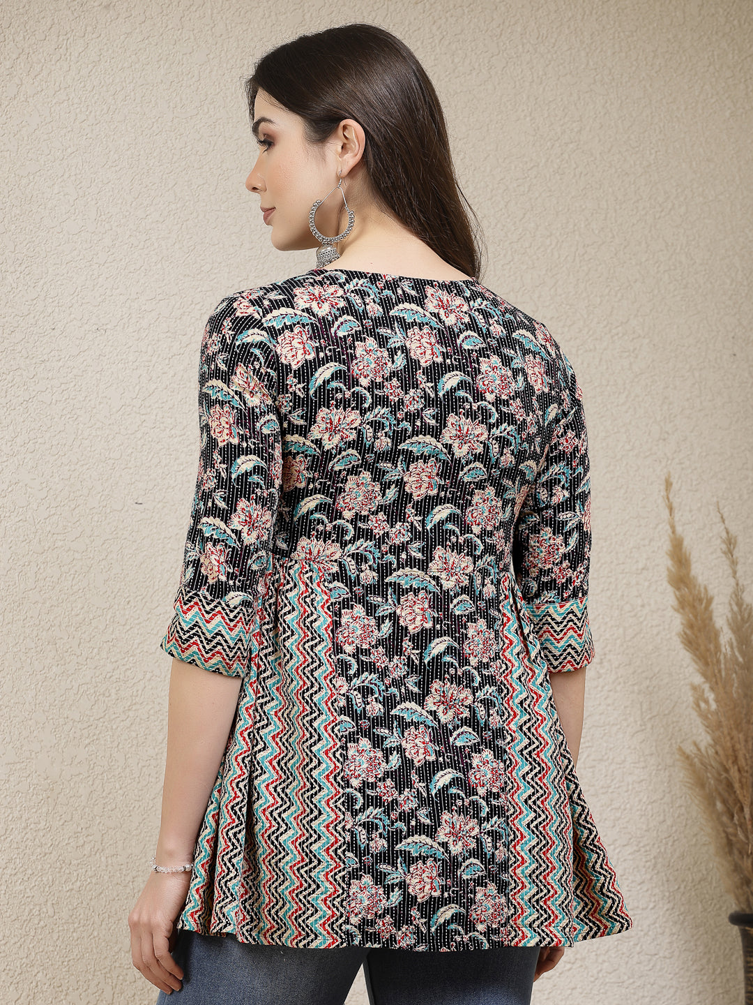 Floral Printed Cotton Peplum Top