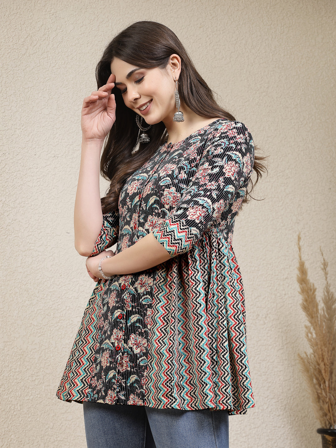 Floral Printed Cotton Peplum Top