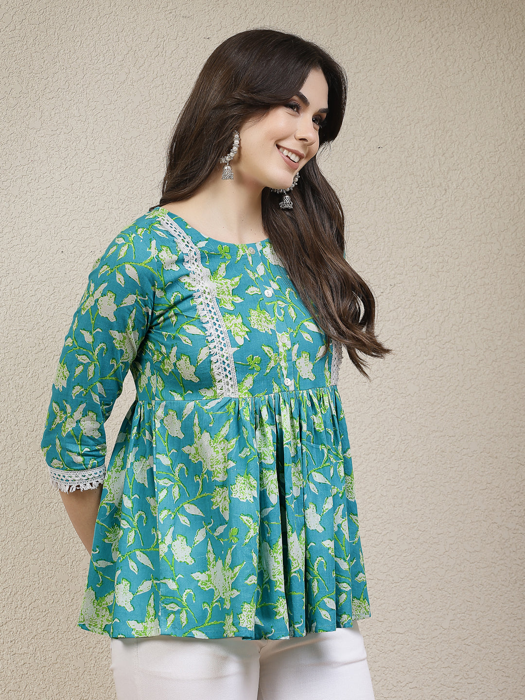 Floral Printed Cotton Peplum Top