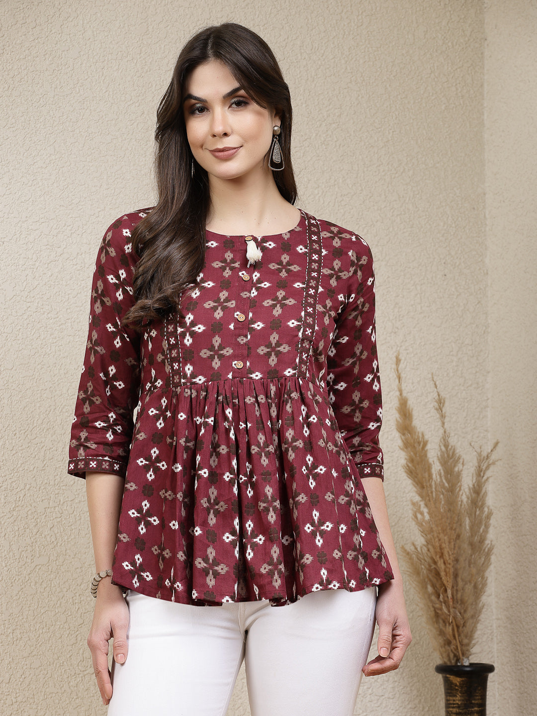 Dabu Printed Cotton Peplum Top