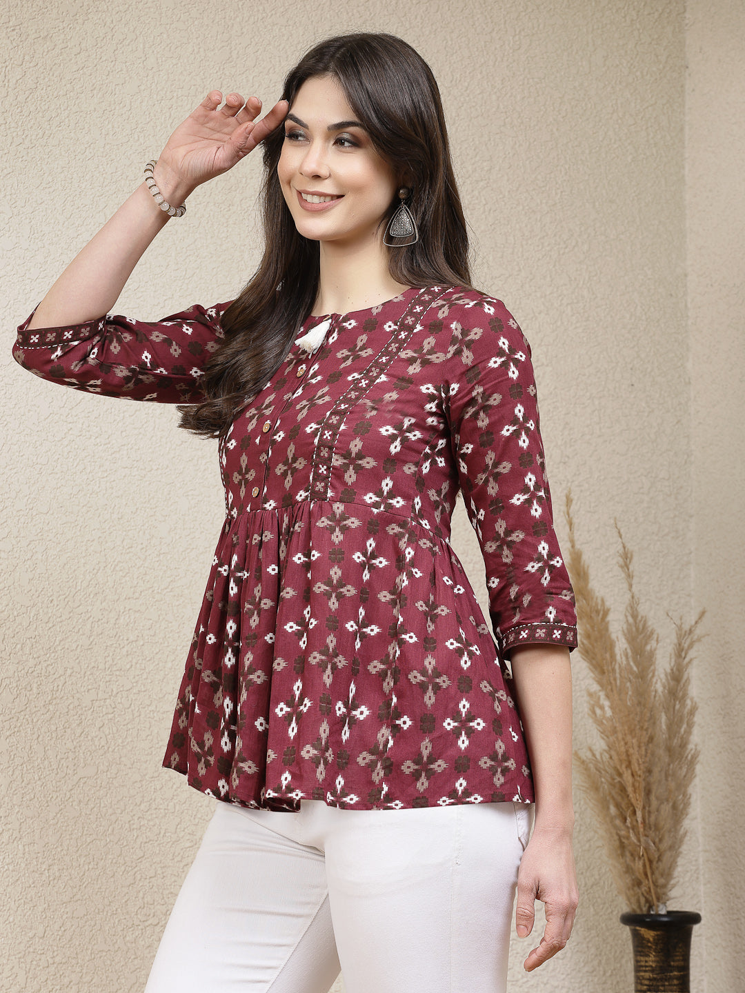 Dabu Printed Cotton Peplum Top