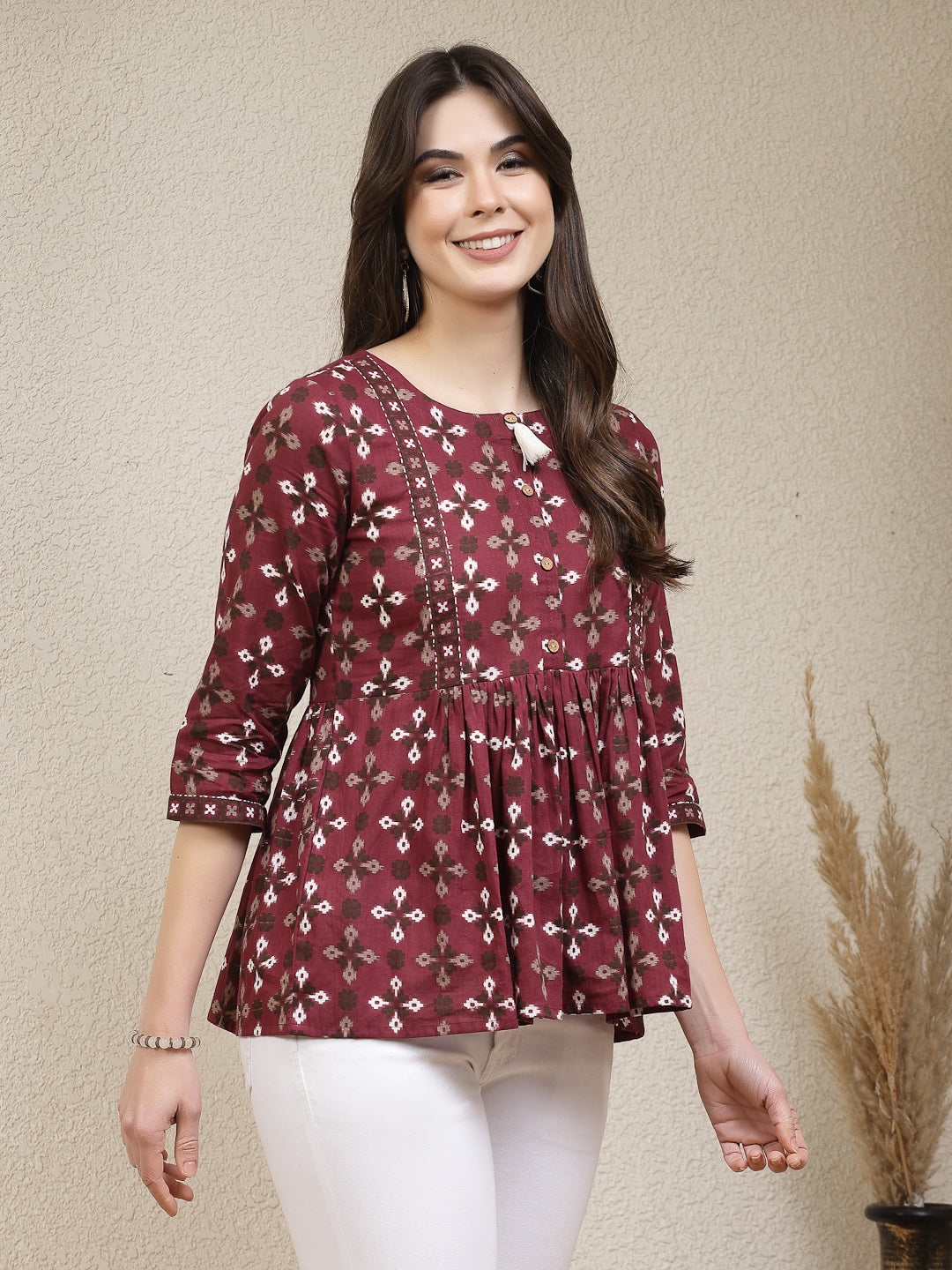 Dabu Printed Cotton Peplum Top