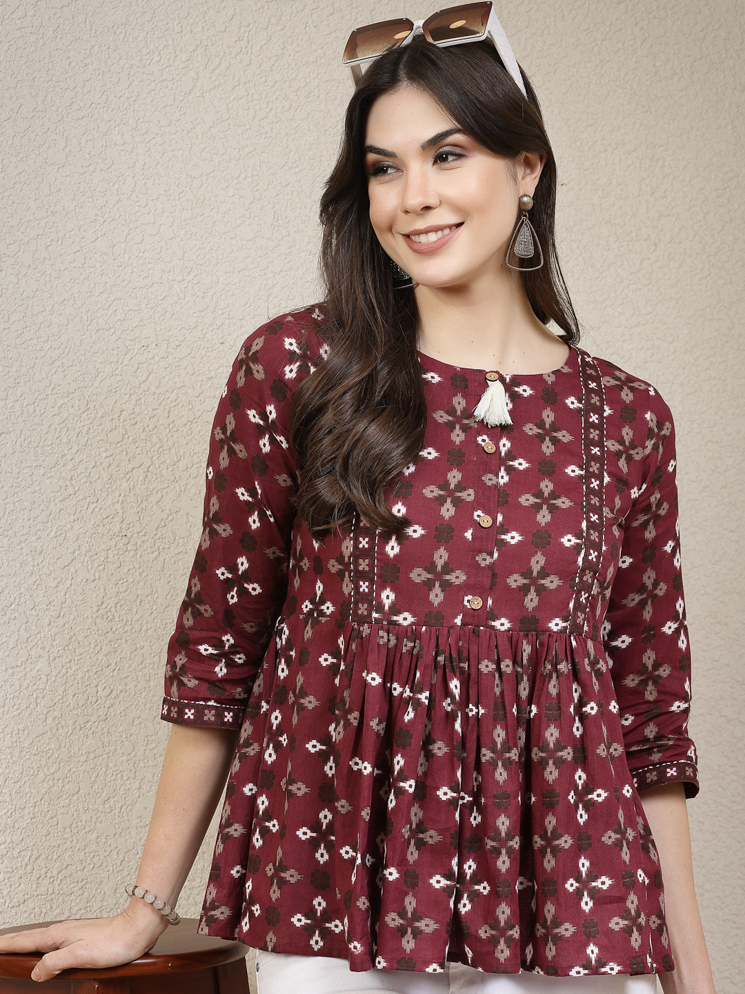 Dabu Printed Cotton Peplum Top