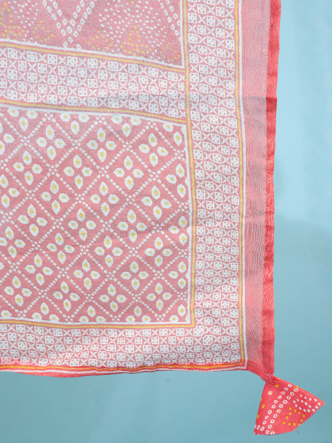 Cotton Calf Length Printed Flared 3/4 Sleeves V-Neck Kurta Bottom Dupatta Set