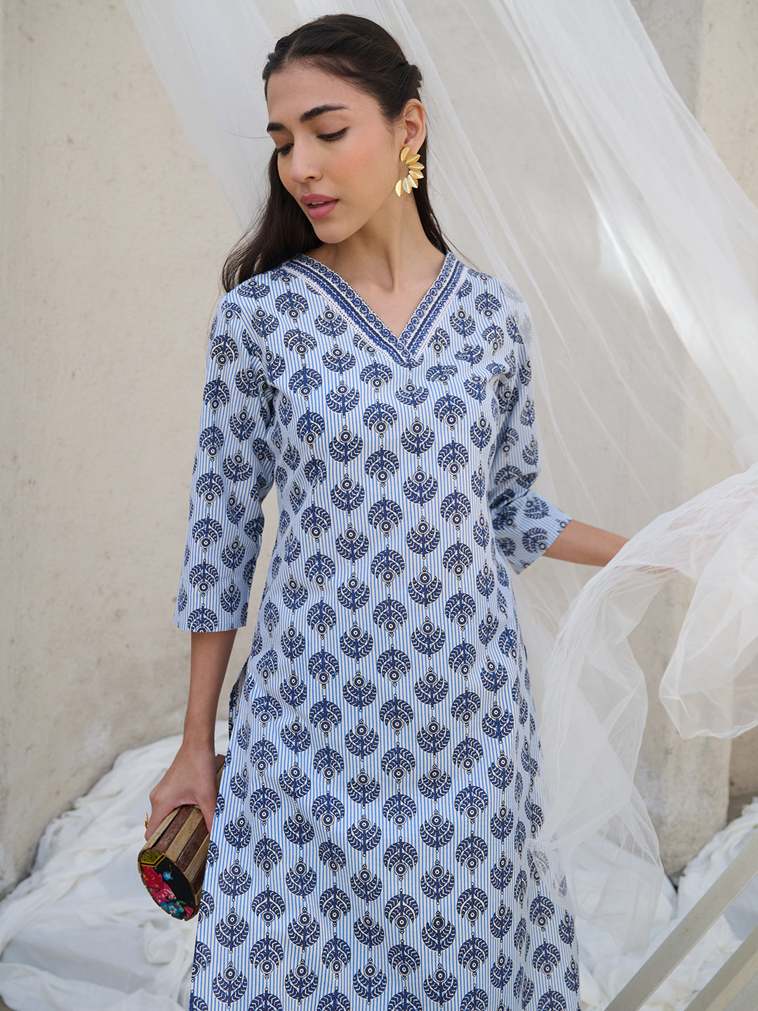 Striped Printed Corron Straight Kurta