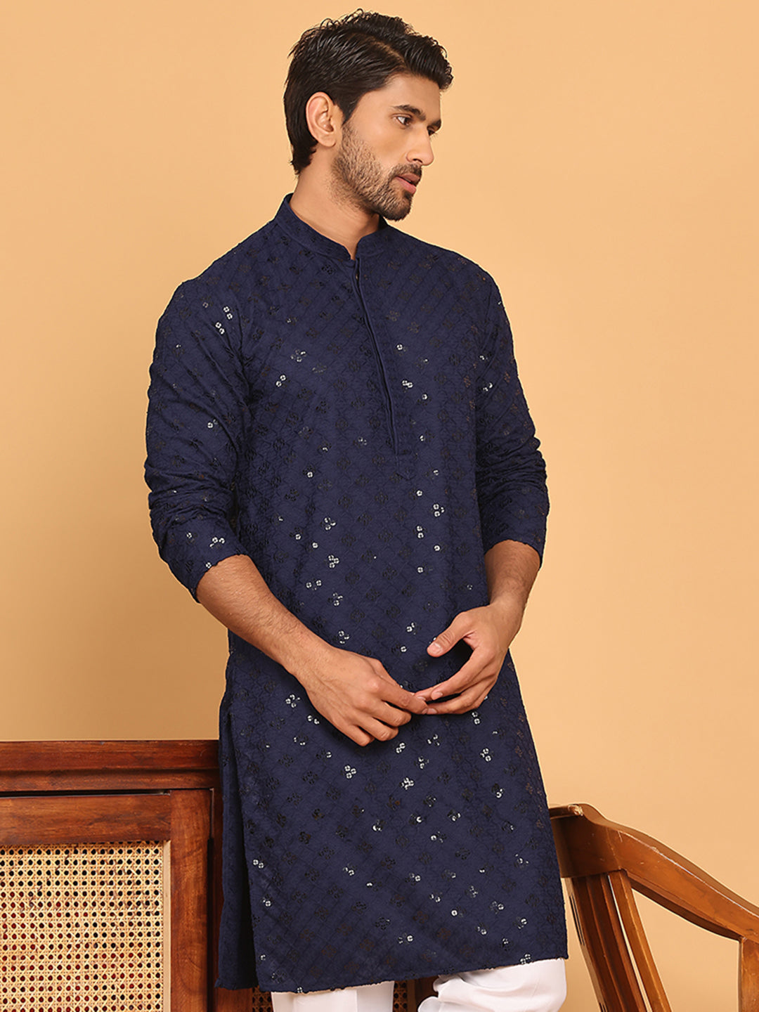 Embroidered Chikankari And Sequence Kurtas For Men