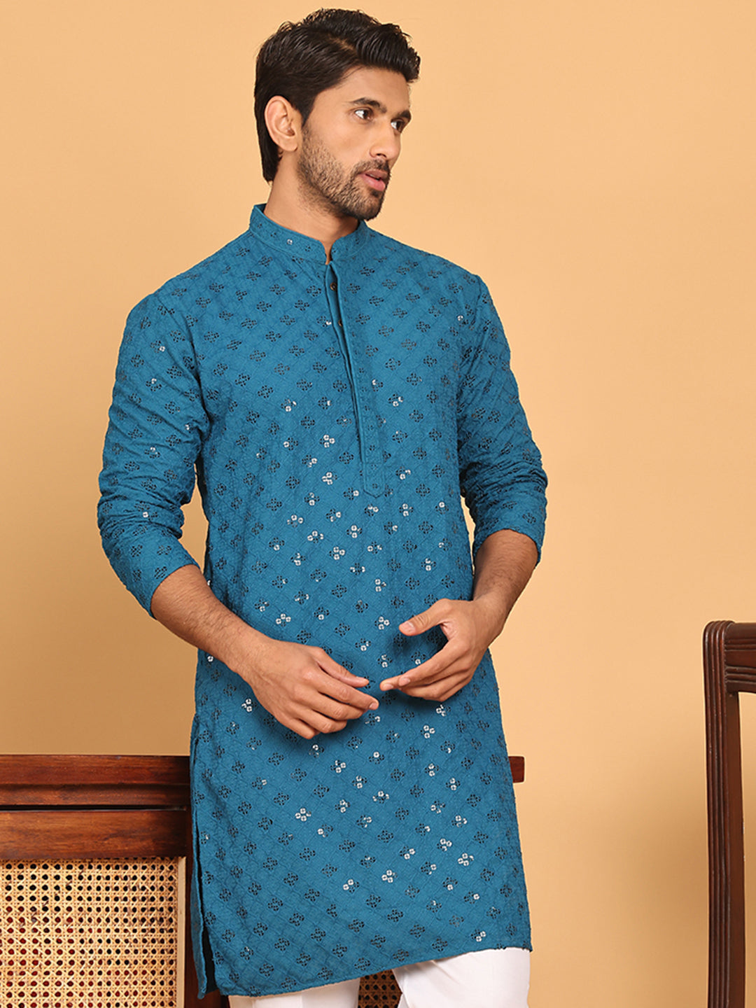 Embroidered Chikankari And Sequence Kurtas For Men