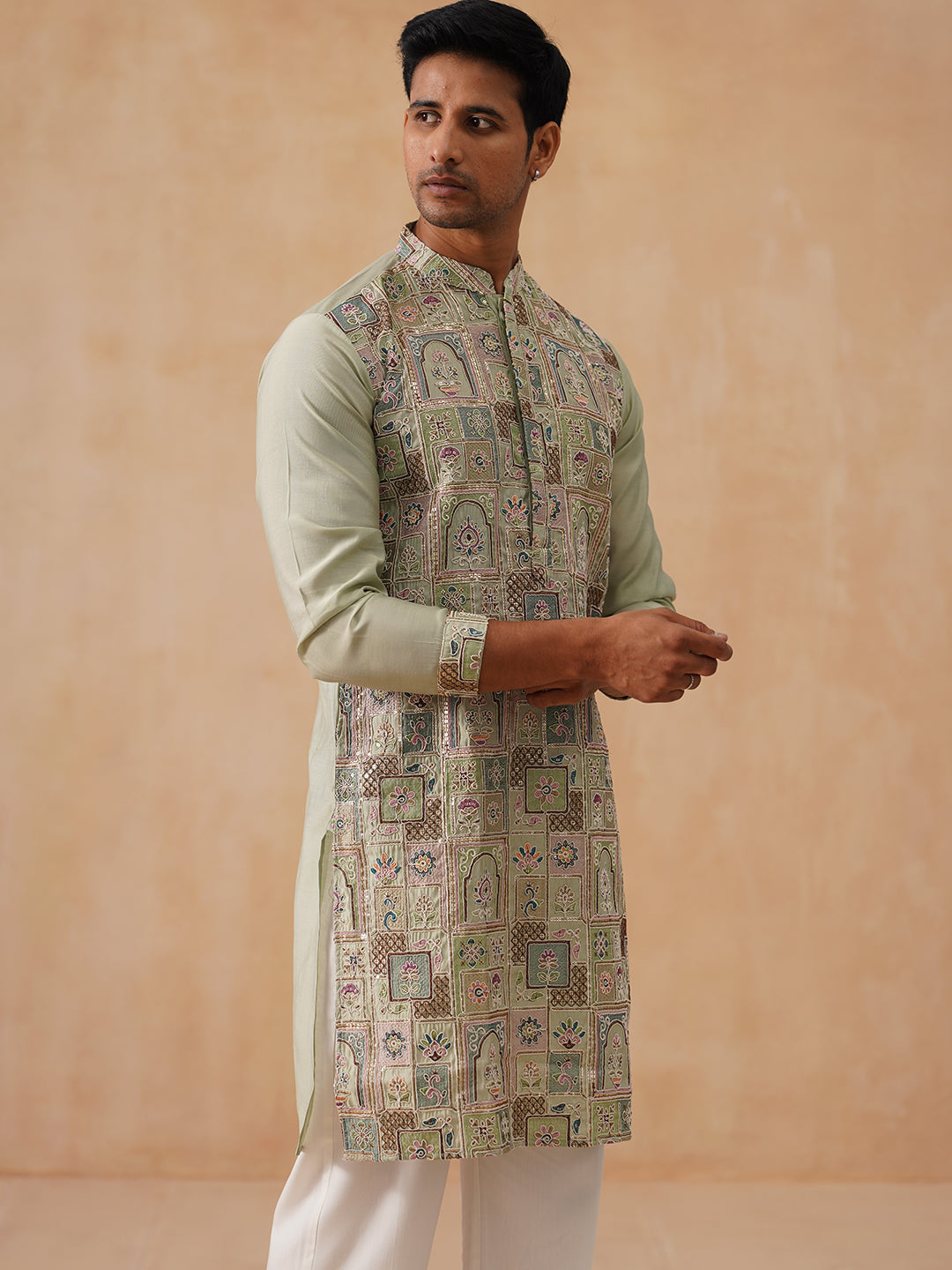 Silk Blend Embroidered Kurta